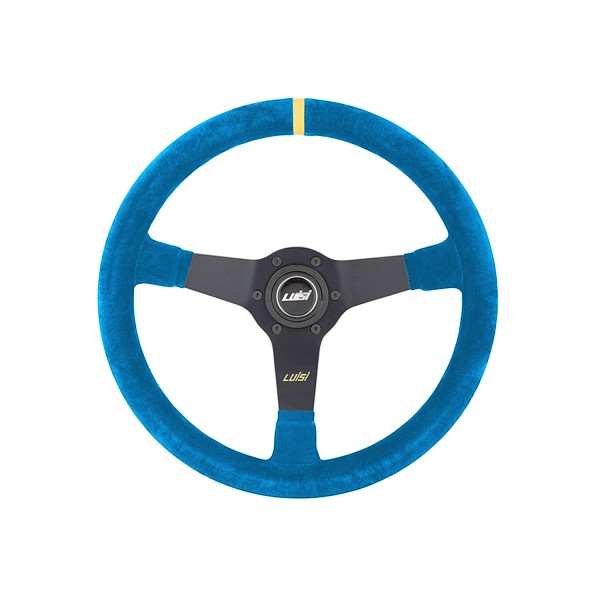 Luisi Mirage Corsa Sportlenkrad, 35cm, Wildleder Blau, Speichen Schwarz, inkl. TÜV-Gutachten, Geschü
